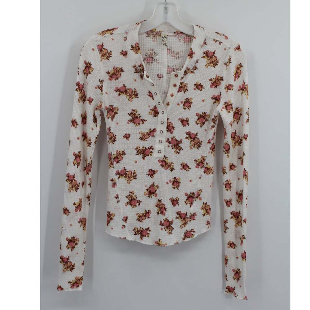 Free People One of the Girls Floral Thermal Henley size small